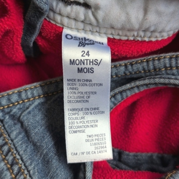 oshkosh b'gosh vestbak fleece lined denim jeans overalls 24 months baby boy - Picture 5 of 7